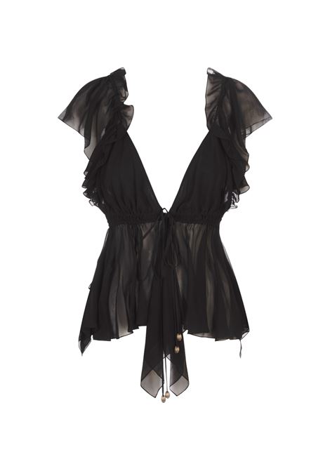 Black Georgette Silk Ruffled Top  CHLOÉ | 24AHT41003001