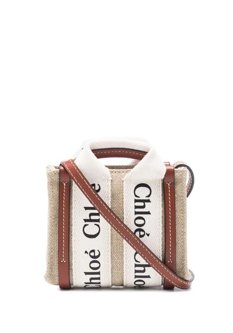 White and Brown Woody Nano Tote Bag CHLOÉ | C22AP235I2690U