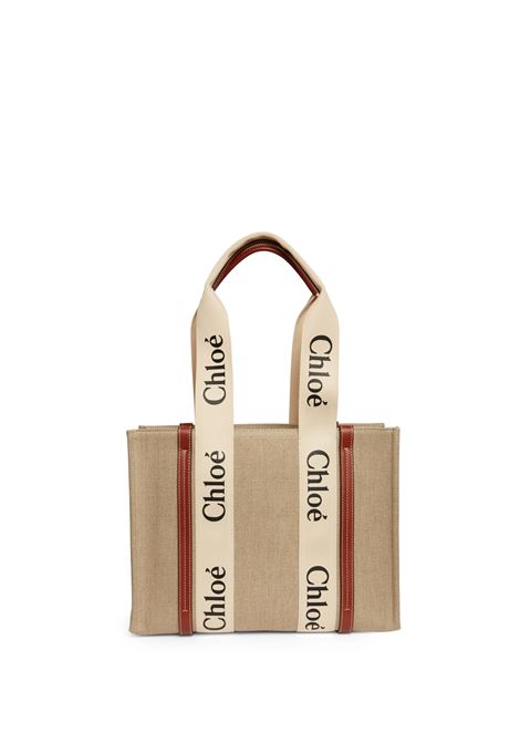 CHLOÉ Borsa Shopping Medium Woody Bianca e Marrone Con Tracolla - CHLOÉ