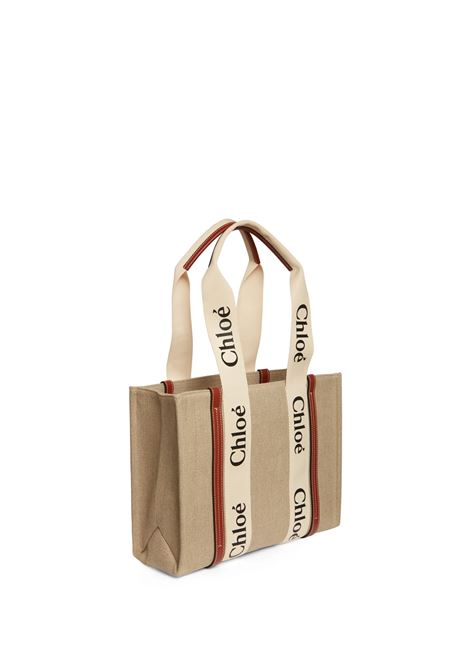 White And Brown Medium Woody Shopping Bag With Shoulder Strap CHLOÉ | C22AS383I2690U