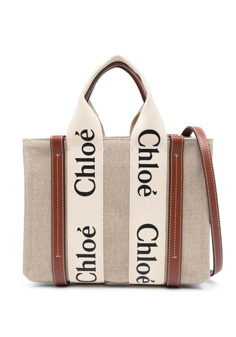 CHLOÉ Borsa Tote Woody Piccola Bianca e Marrone - CHLOÉ