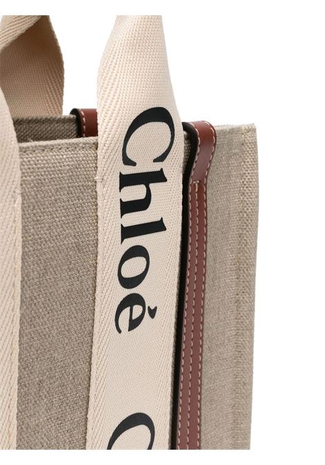 White and Brown Woody Small Tote Bag CHLOÉ | C22AS397I2690U