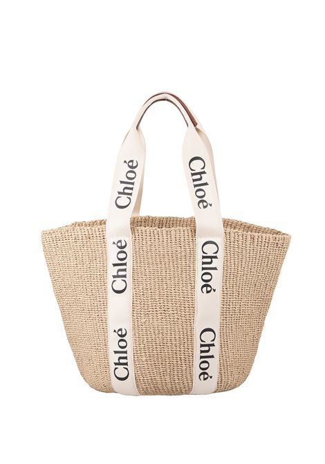 Woody Large Basket Bag In Raffia With Chlo? Ribbons CHLOÉ | C22SS380G55101