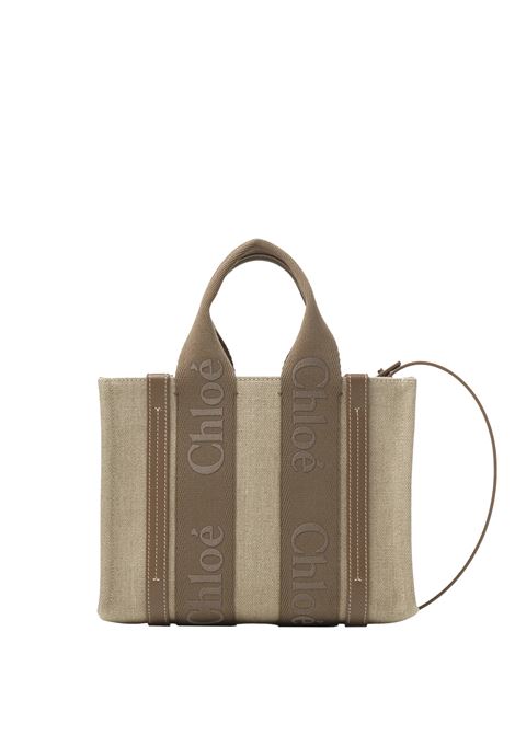 Woody Small Tote Bag In Dark Nut Linen CHLOÉ | C23AS397L1729X