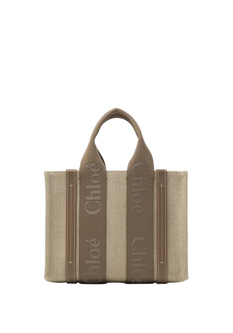 Woody Small Tote Bag In Dark Nut Linen CHLOÉ | C23AS397L1729X