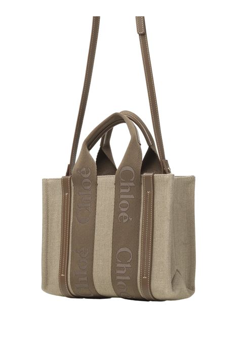 Woody Small Tote Bag In Dark Nut Linen CHLOÉ | C23AS397L1729X