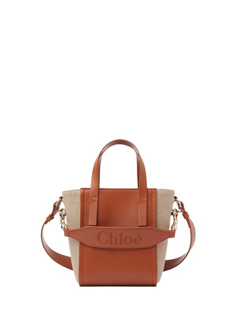 CHLOÉ Borsa "Sense" In Lino Naturale e Pelle Caramel - CHLOÉ