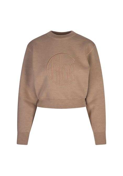 Straw Beige Short Sweater With Embroidered Logo CHLOÉ | C24AMP54730223