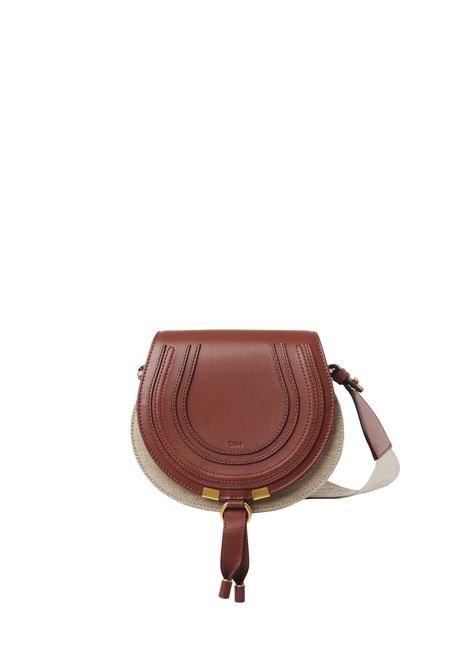 CHLOÉ Borsa Saddle Piccola Marcie In Lino e Pelle Marrone - CHLOÉ