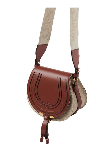 Borsa Saddle Piccola Marcie In Lino e Pelle Marrone CHLOÉ | C24AS680N7727S