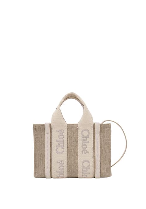 Wild Grey Tote Bag Mini Wody In Linen and Leather CHLOÉ | C24UP237L17084