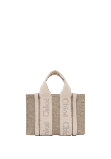 Wild Grey Tote Bag Mini Wody In Linen and Leather CHLOÉ | C24UP237L17084