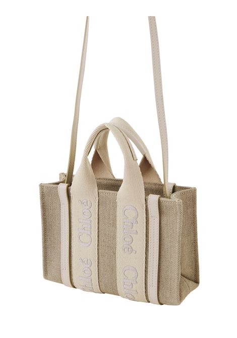 Wild Grey Tote Bag Mini Wody In Linen and Leather CHLOÉ | C24UP237L17084