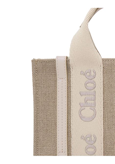 Wild Grey Tote Bag Mini Wody In Linen and Leather CHLOÉ | C24UP237L17084