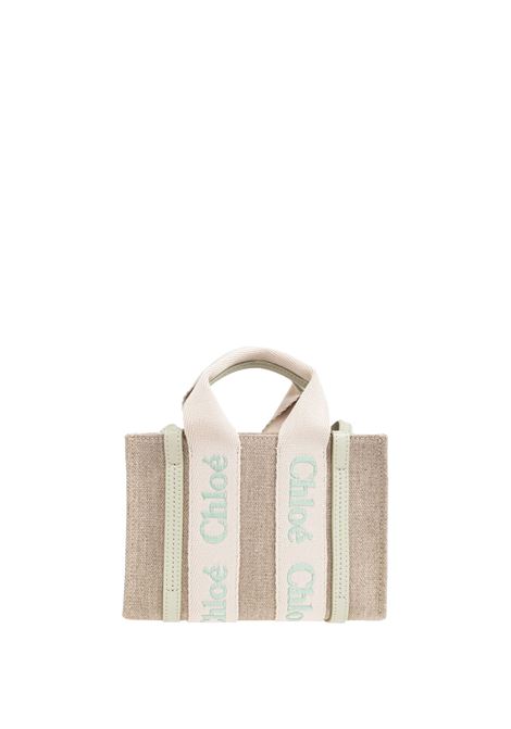 Light Eucalyptus Tote Bag Mini Wody In Linen and Leather CHLOÉ | C24UP237L1738A