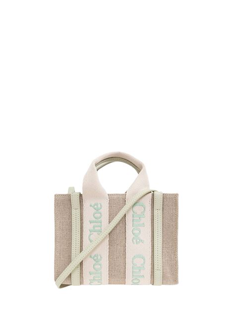 Light Eucalyptus Tote Bag Mini Wody In Linen and Leather CHLOÉ | C24UP237L1738A