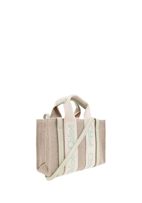 Light Eucalyptus Tote Bag Mini Wody In Linen and Leather CHLOÉ | C24UP237L1738A