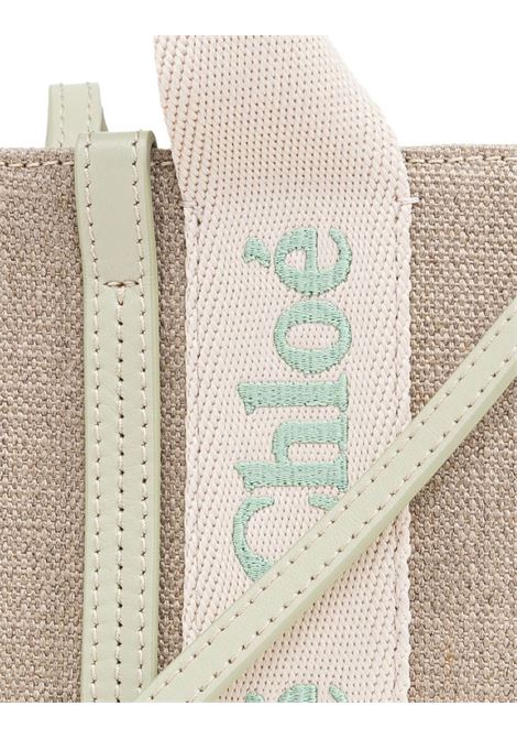 Light Eucalyptus Tote Bag Mini Wody In Linen and Leather CHLOÉ | C24UP237L1738A