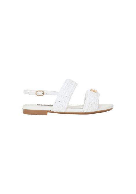 White Leather Sandals With Crochet Work DOLCE & GABBANA KIDS | D10819-AD69380001