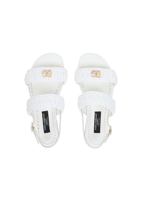 White Leather Sandals With Crochet Work DOLCE & GABBANA KIDS | D10819-AD69380001