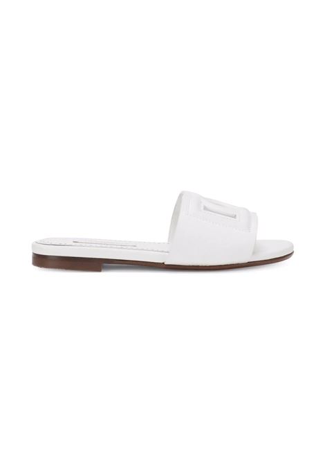 DOLCE & GABBANA KIDS Slide In Pelle Bianca Con Logo DG - DOLCE & GABBANA KIDS