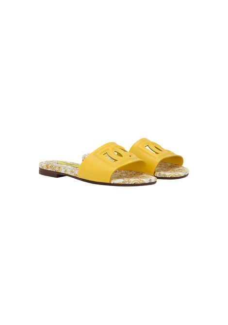 Yellow Leather Slide With DG Logo and Majolica Print DOLCE & GABBANA KIDS | D11247-A1067HG30B