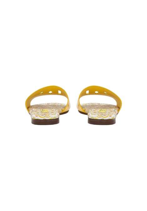 Yellow Leather Slide With DG Logo and Majolica Print DOLCE & GABBANA KIDS | D11247-A1067HG30B