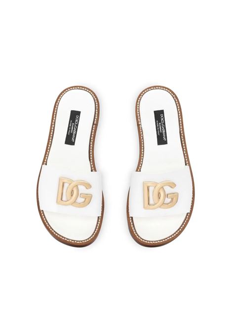 White Leather Slides With DG Logo DOLCE & GABBANA KIDS | D11285-A104880001