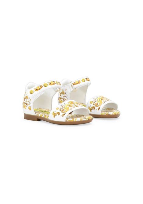 First Steps Sandals With Yellow Majolica Print DOLCE & GABBANA KIDS | D20064-AC113HG30B