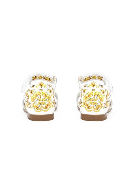 First Steps Sandals With Yellow Majolica Print DOLCE & GABBANA KIDS | D20064-AC113HG30B