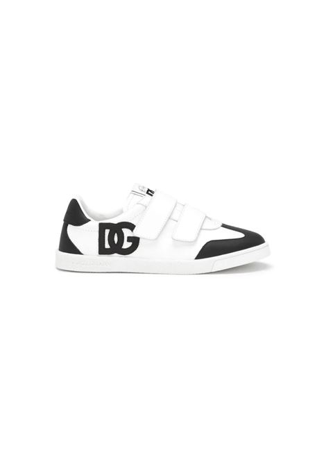 DOLCE & GABBANA KIDS Sneakers Basse DG Original Bianche e Nere Con Logo DG - DOLCE & GABBANA KIDS