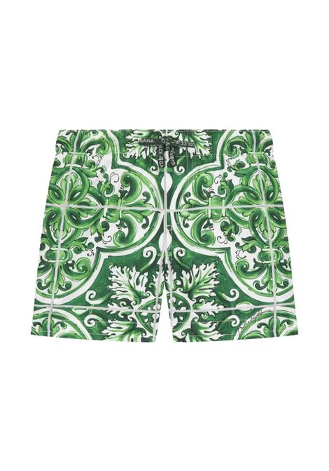 Green Majolica Print Swimwear DOLCE & GABBANA KIDS | L1J818-0N01CH75DQ