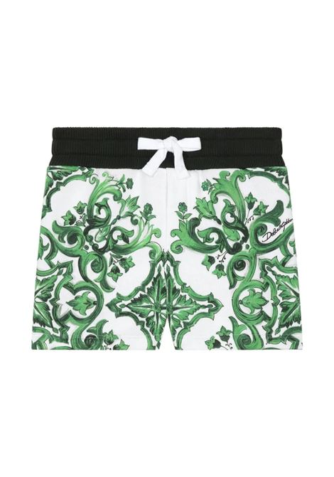 Jersey Bermuda Shorts With Green Maiolica Print DOLCE & GABBANA KIDS | L1JQT8-II7EIHZ3TN