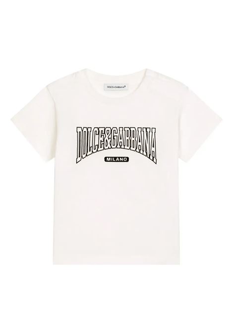 T-Shirt Bianca Con Stampa Floccata DOLCE & GABBANA KIDS | L1JTEY-G7N4NW0111