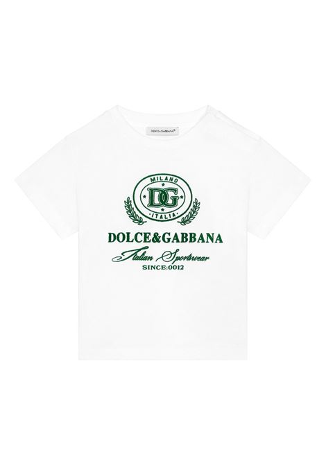 White T-Shirt With Green Dolce&Gabbana Logo DOLCE & GABBANA KIDS | L1JTEY-G7NVWW0800