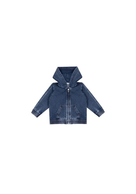 Blue Denim Zip-Up Hoodie With Logo On Sleeves DOLCE & GABBANA KIDS | L1JWKV-LDC78S9000