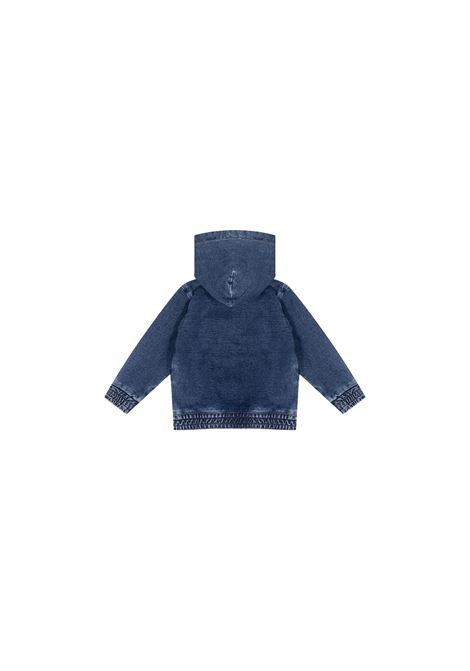 Blue Denim Zip-Up Hoodie With Logo On Sleeves DOLCE & GABBANA KIDS | L1JWKV-LDC78S9000