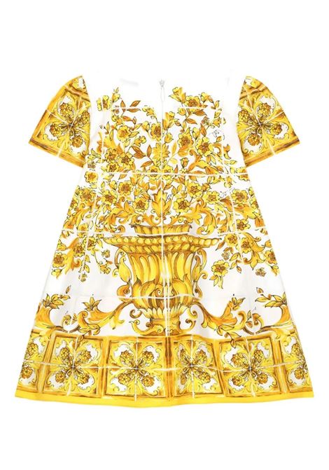 Yellow Maiolica Print Poplin Dress DOLCE & GABBANA KIDS | L23DI5-FI5JWH13TN