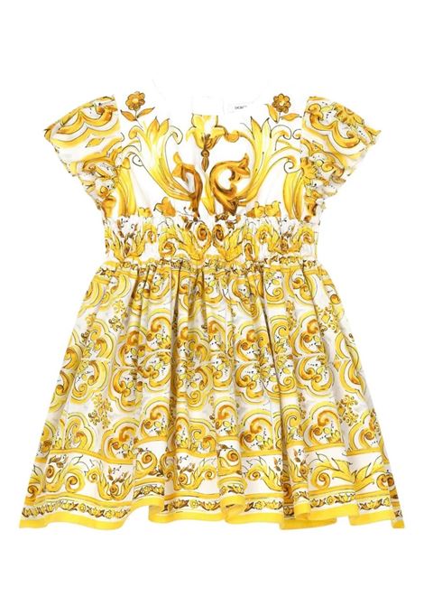 Yellow Maiolica Print Poplin Dress DOLCE & GABBANA KIDS | L23DW9-FI5JYHG3TN