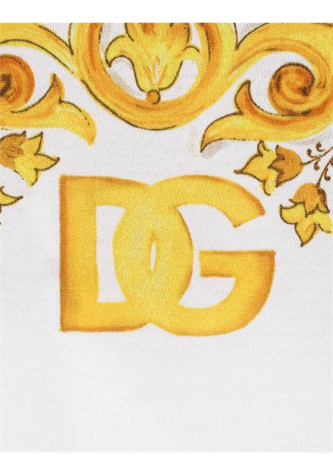 T-Shirt Bianca Con Stampa Maiolica Gialla e Logo DG DOLCE & GABBANA KIDS | L2JTKT-II7DSHG3TN