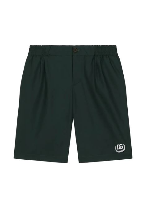 Dark Green Cotton Bermuda Shorts With Logo DOLCE & GABBANA KIDS | L43Q12-G7N10V0472