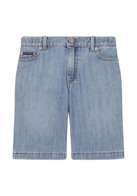 Blue Denim 5-Pocket Bermuda Shorts With Logo Plaque DOLCE & GABBANA KIDS | L43Q44-LDC49S9000