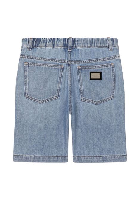 Blue Denim 5-Pocket Bermuda Shorts With Logo Plaque DOLCE & GABBANA KIDS | L43Q44-LDC49S9000