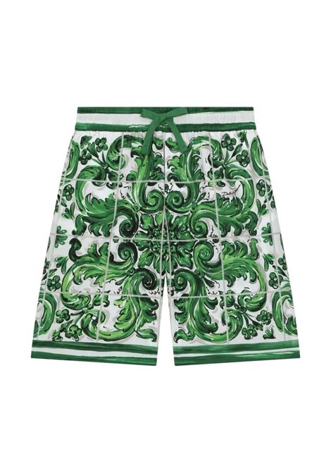 Bermuda Shorts With Green Maiolica Print DOLCE & GABBANA KIDS | L43Q47-FI5JOH65DQ
