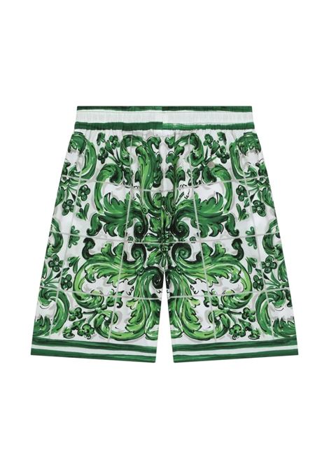 Bermuda Shorts With Green Maiolica Print DOLCE & GABBANA KIDS | L43Q47-FI5JOH65DQ
