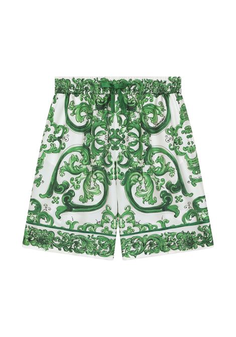 Green Majolica Print Silk Twill Bermuda Shorts DOLCE & GABBANA KIDS | L43Q47-HI1S6H85DQ