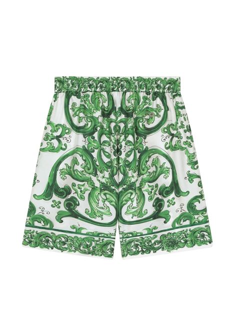 Green Majolica Print Silk Twill Bermuda Shorts DOLCE & GABBANA KIDS | L43Q47-HI1S6H85DQ