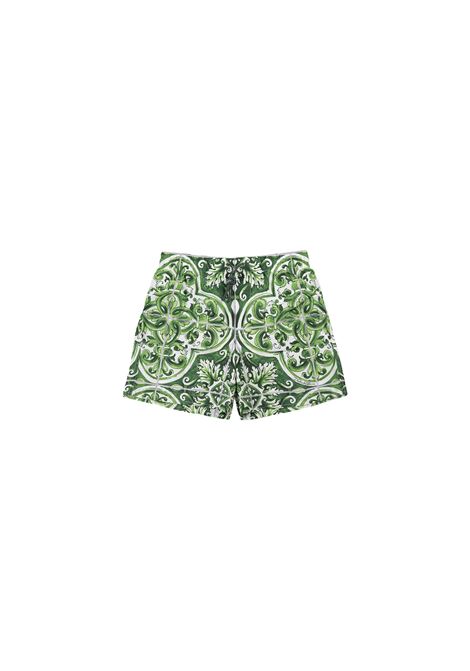 Costume Da Bagno Con Stampa Maiolica Verde DOLCE & GABBANA KIDS | L4J818-0N01DH75DQ