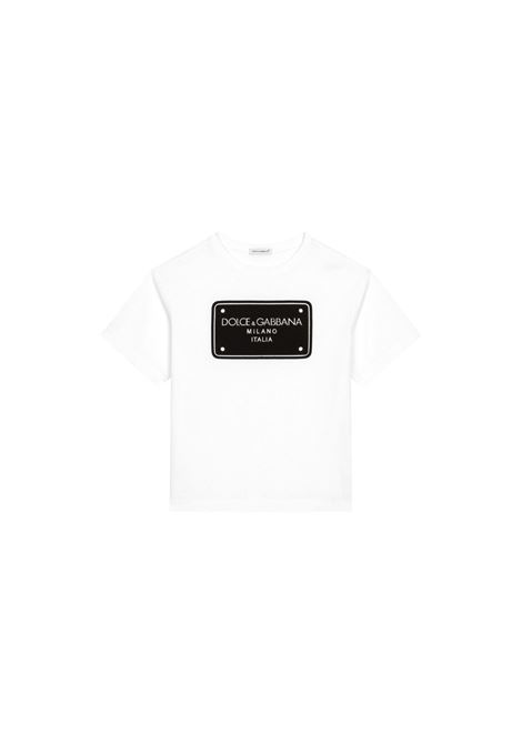 White T-Shirt with Logo Plaque DOLCE & GABBANA KIDS | L4JTHV-G7N0GW0800