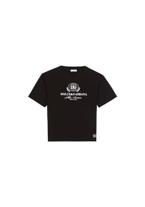 T-Shirt Nera Con Stampa Floccata DOLCE & GABBANA KIDS | L4JTHV-G7NVWN0000